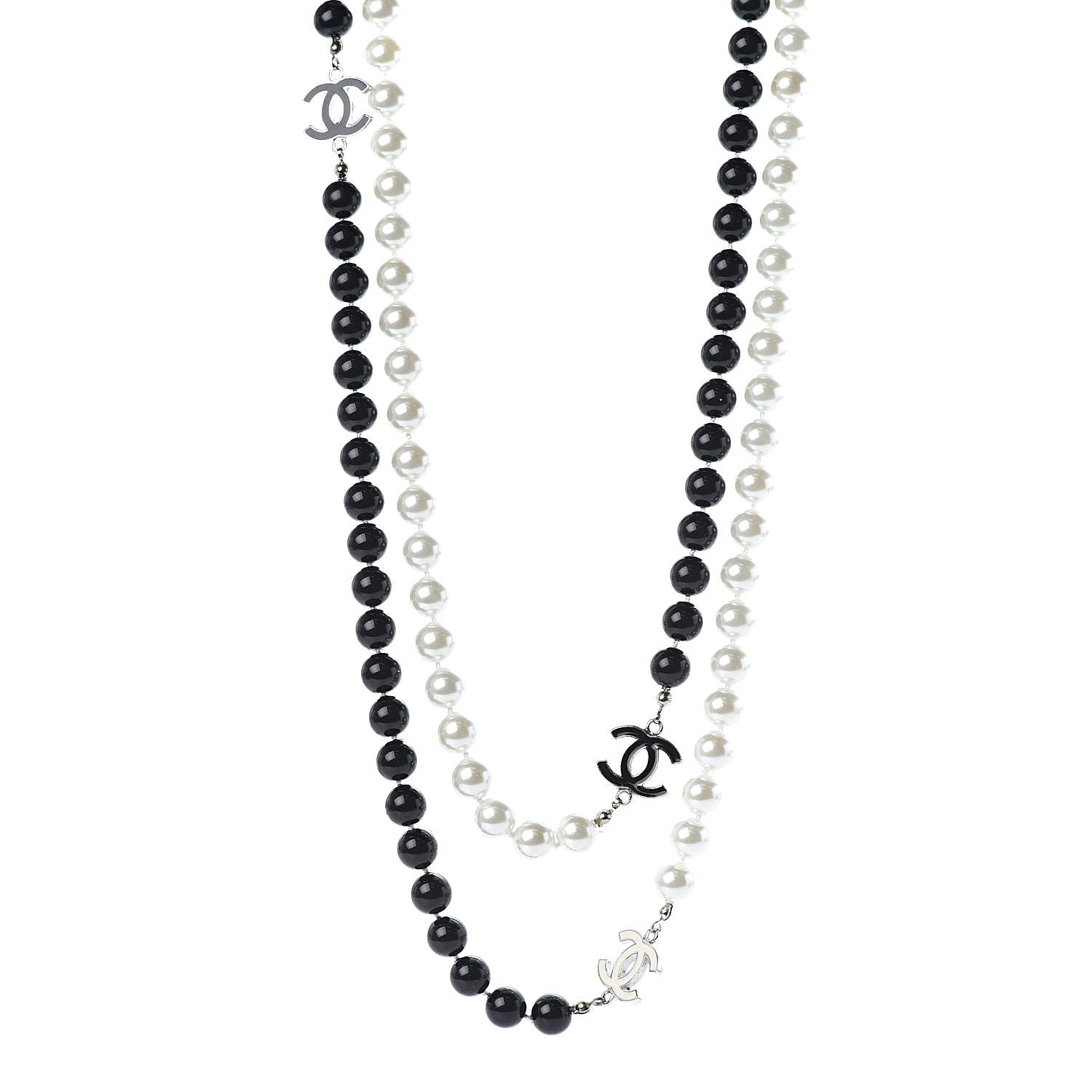 Chanel Pearl Beaded Enamel CC Long Necklace Black White 1 of 6