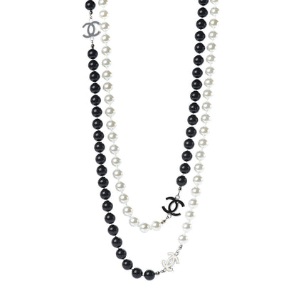 Chanel Pearl Beaded Enamel CC Long Necklace Black White 1 of 6