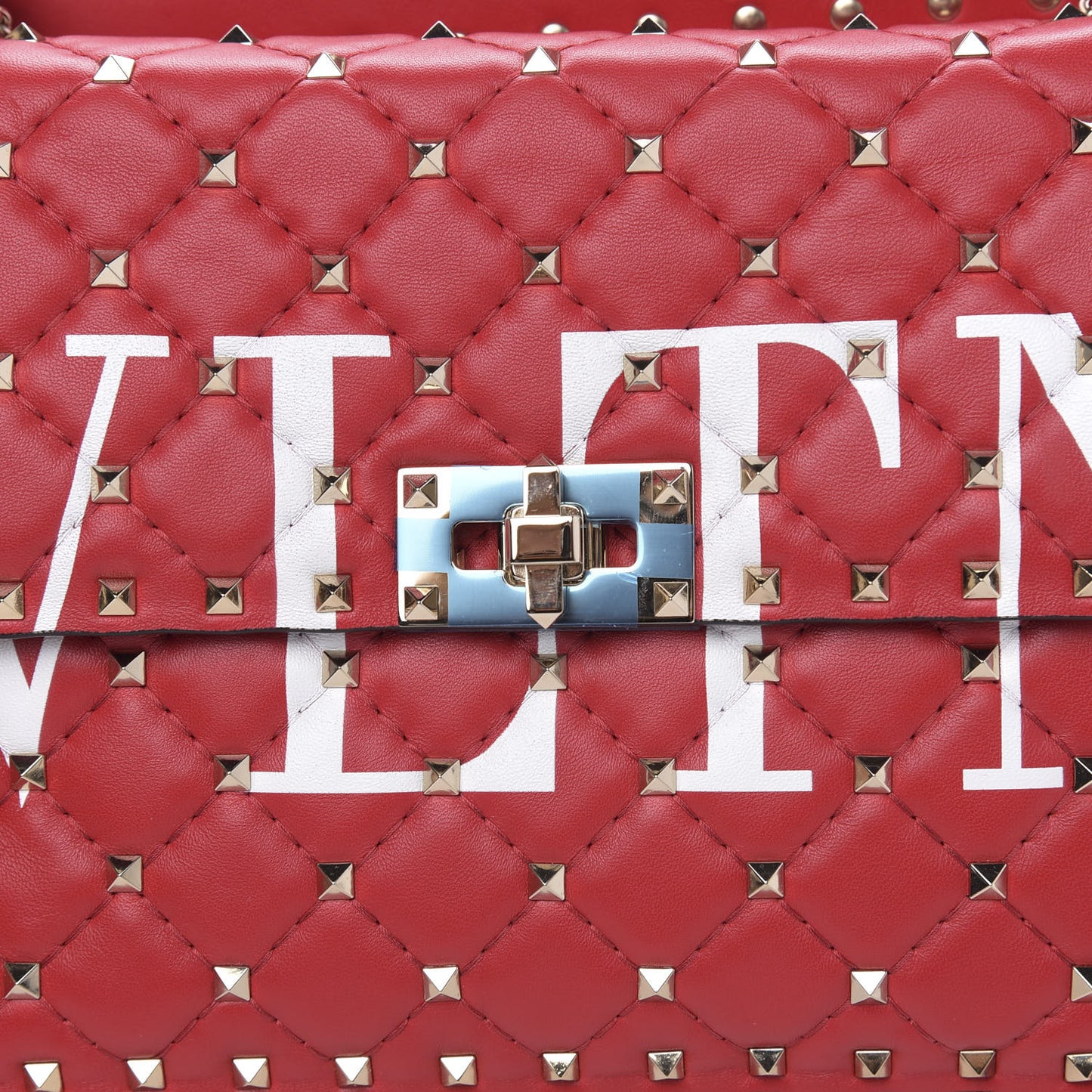 Lambskin VLTN Print Medium Rockstud Spike Shoulder Bag Red