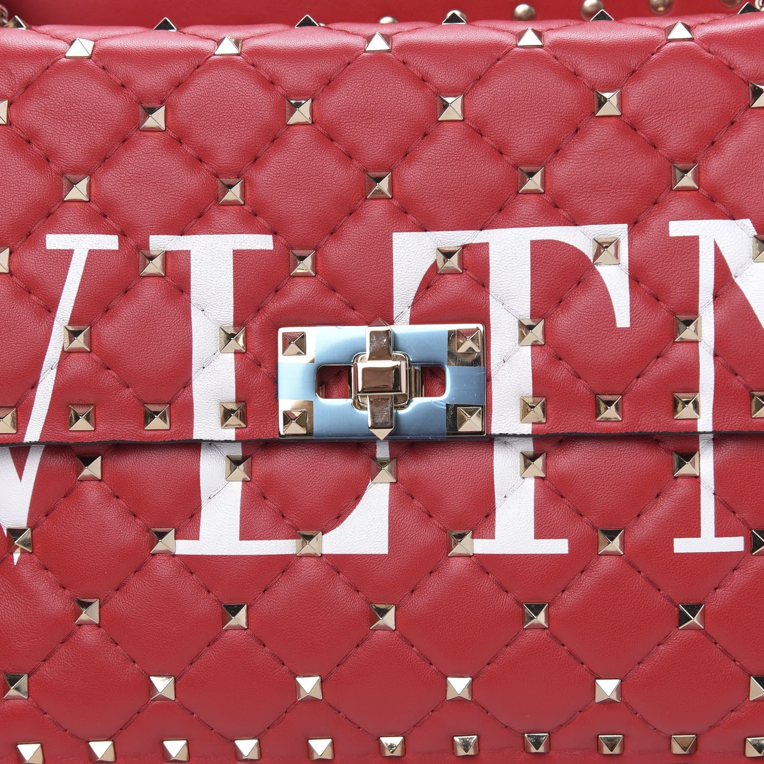 Valentino Garavani Lambskin VLTN Print Medium Rockstud Spike Shoulder Bag Red 10 of 11