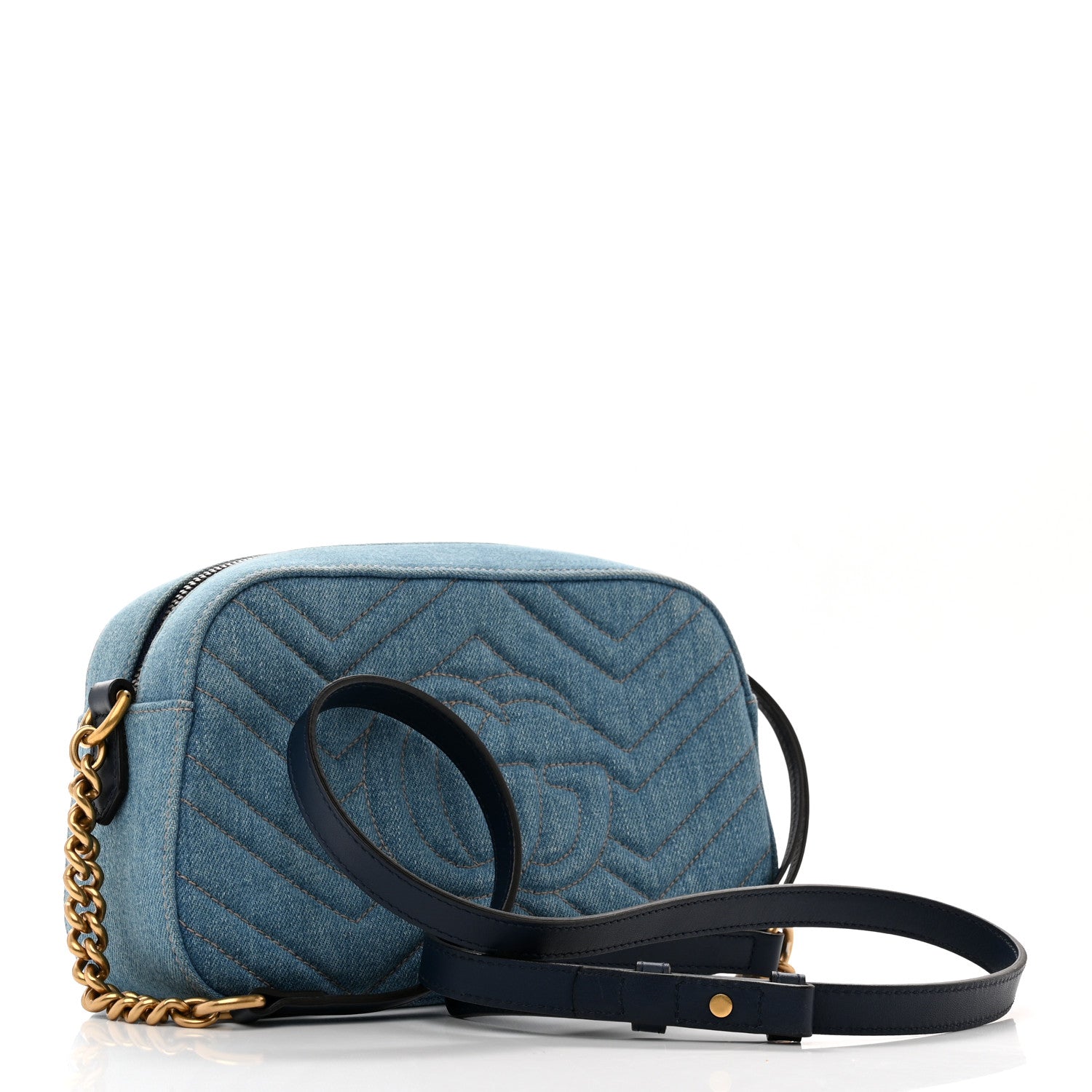 Gucci Denim Matelasse Small Pearly GG Marmont Chain Shoulder Bag Blue 3 of 9
