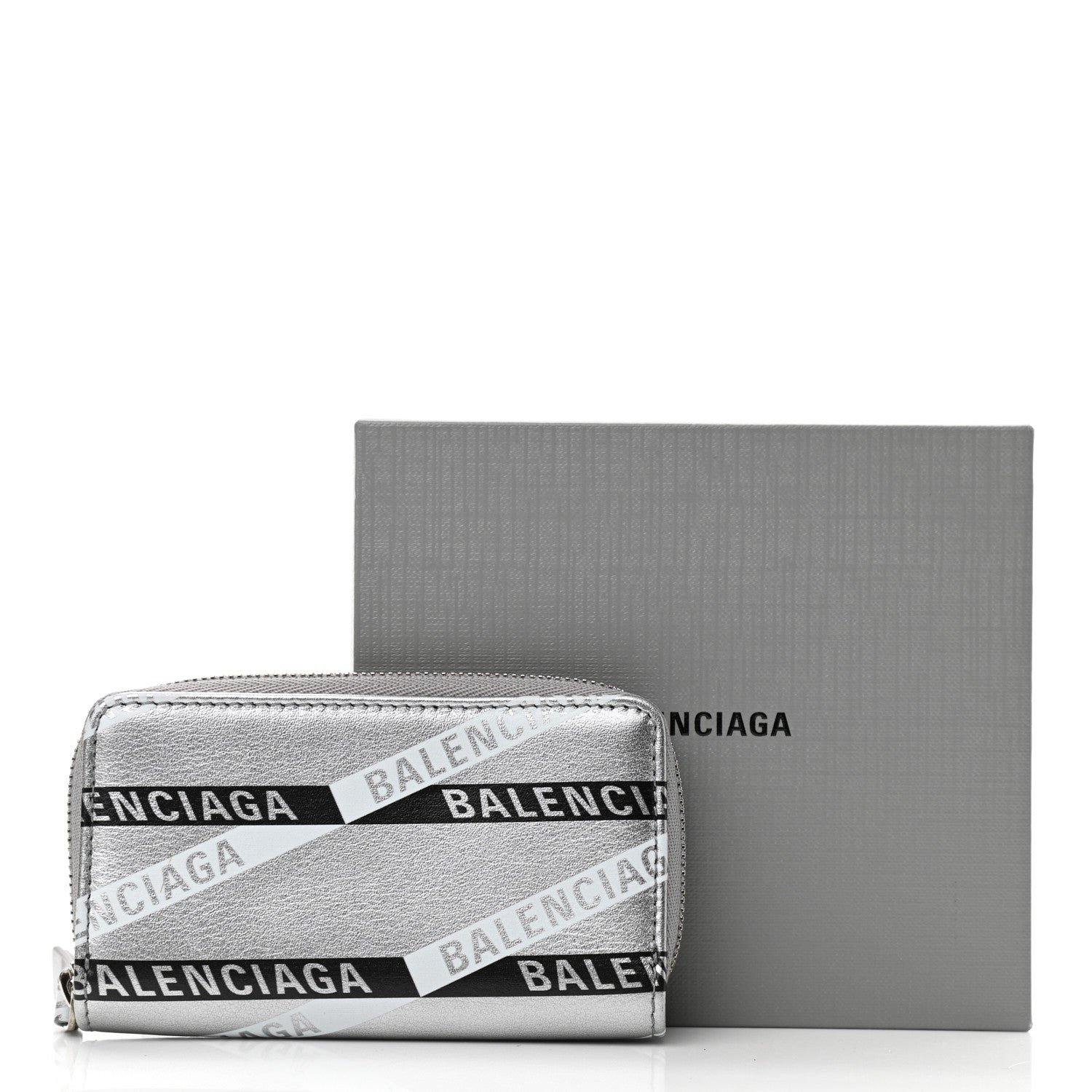 Balenciaga Metallic Calfskin Losange Monogram Everyday Zip Around Card Case Silver Black White 8 of 8