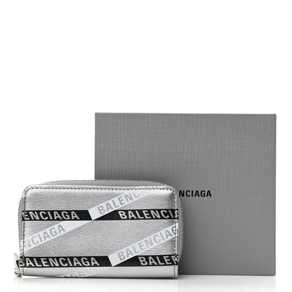 Balenciaga Metallic Calfskin Losange Monogram Everyday Zip Around Card Case Silver Black White 8 of 8