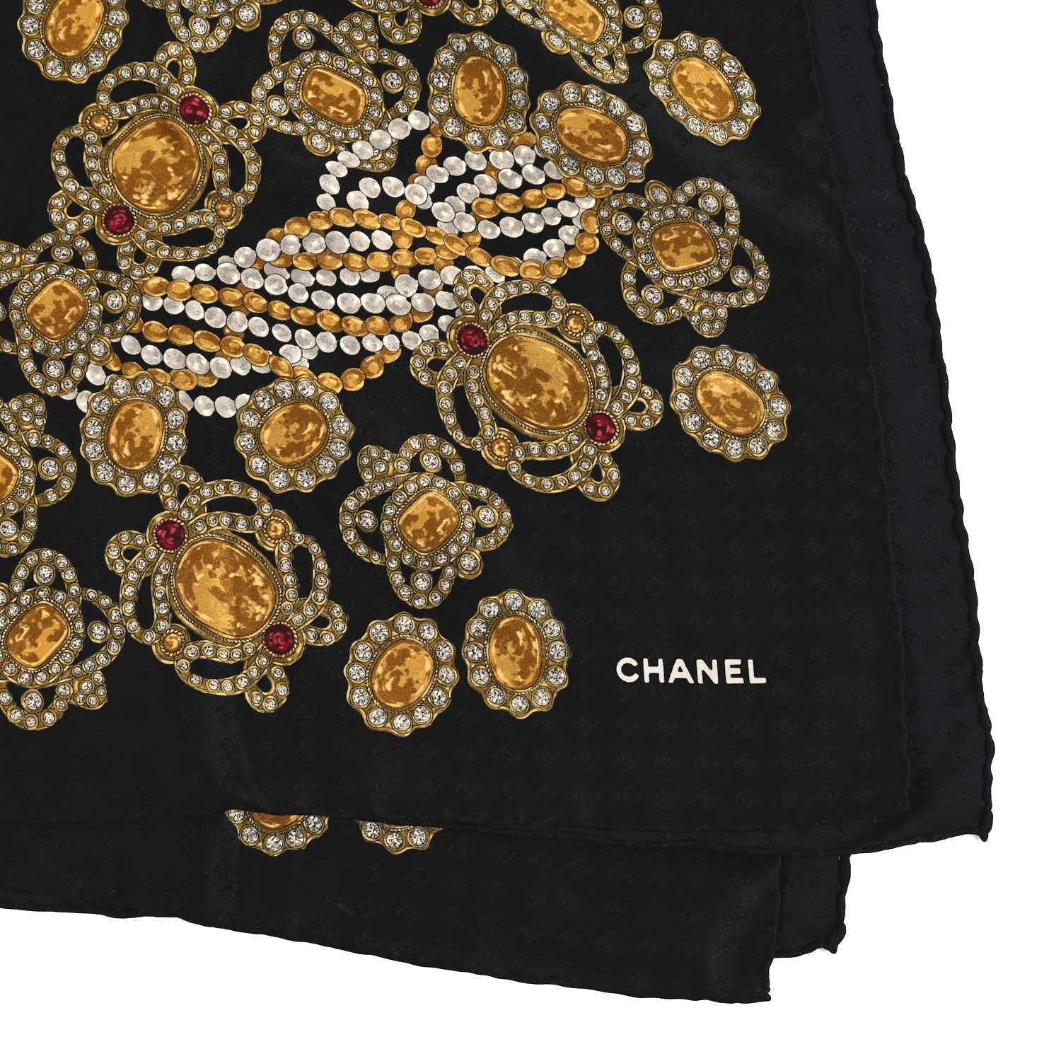 Chanel Silk CC Gripoix Pearls Square Scarf Black 1849145
