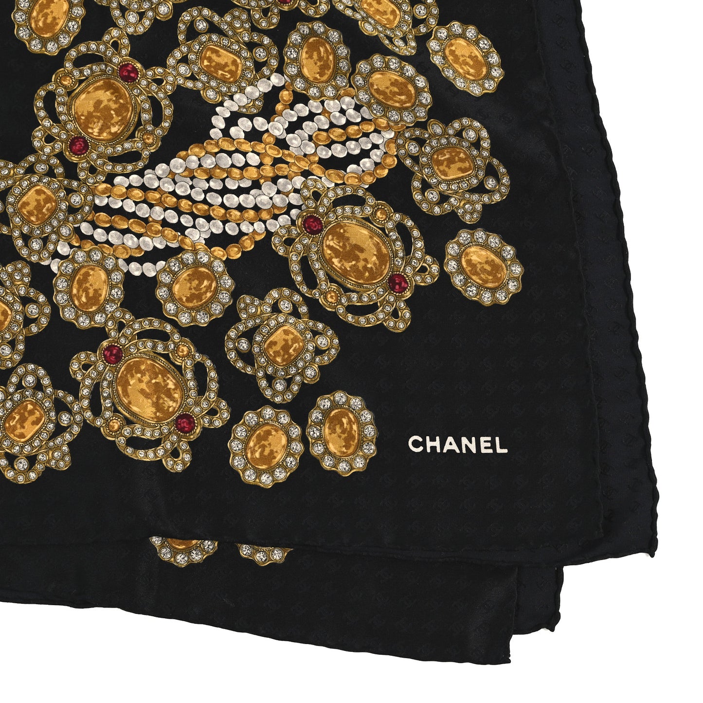 Silk CC Gripoix Pearls Square Scarf Black