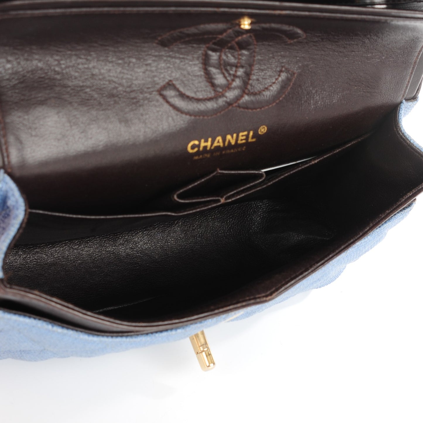 Tweed Quilted Small Double Flap Blue