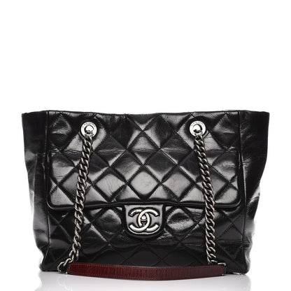 Chanel Glazed Calfskin Quilted Small Duo Color Tote Black 3 of 14