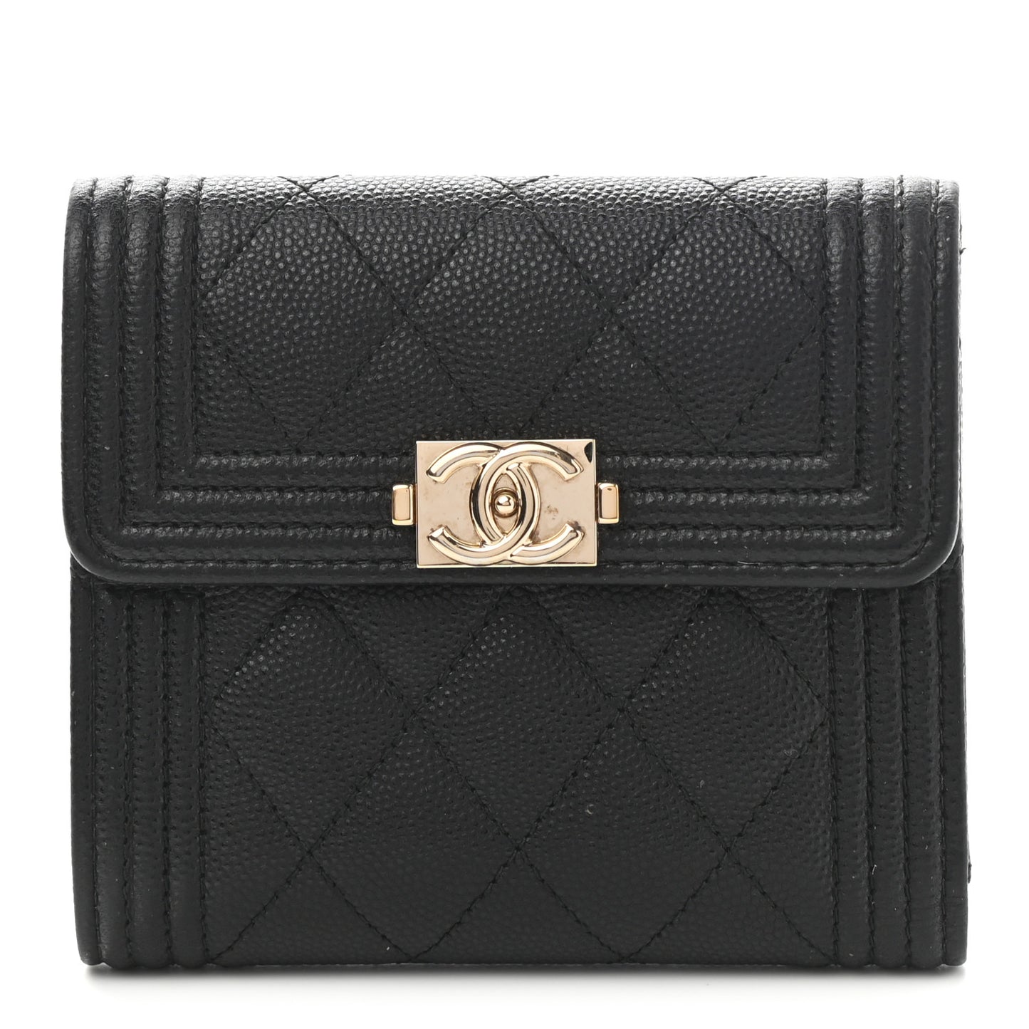 Caviar Quilted Compact Boy Wallet Black