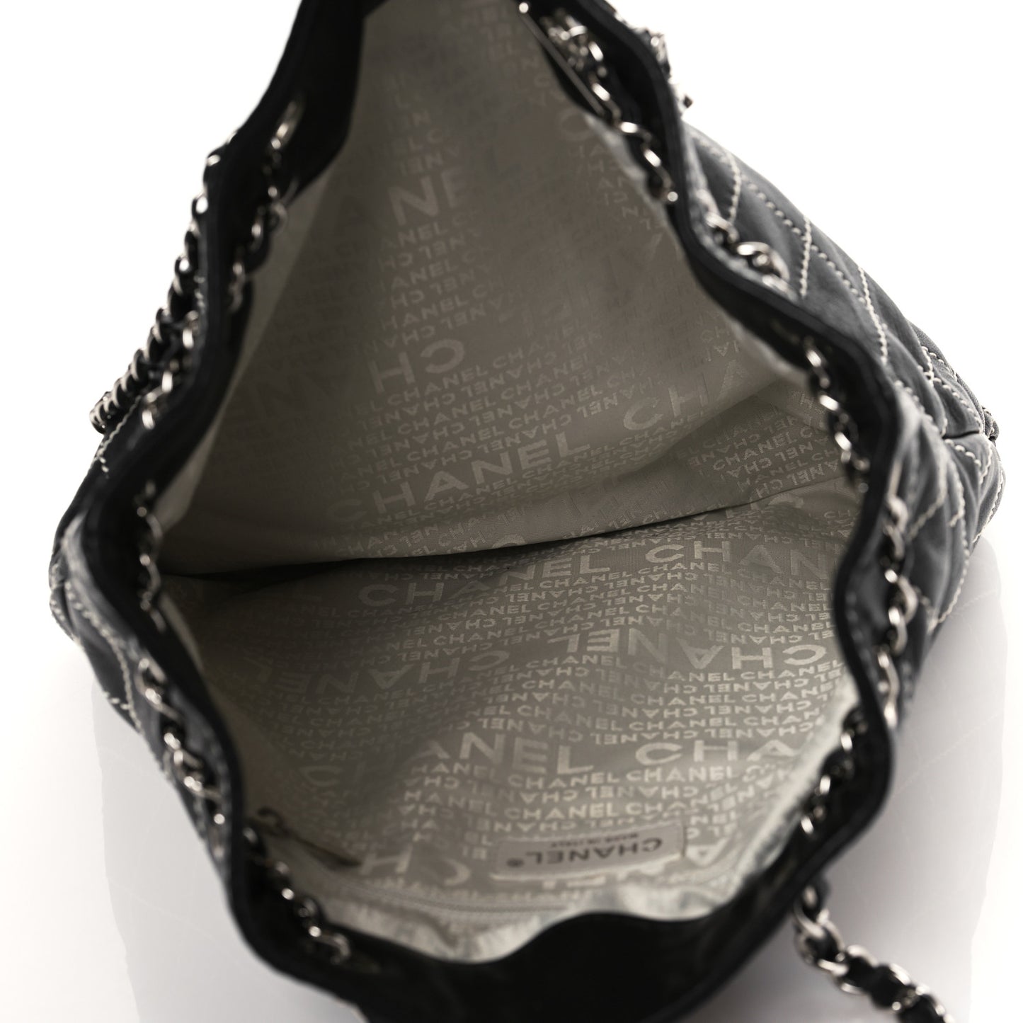 Lambskin Contrast Stitch Shoulder Bag Black