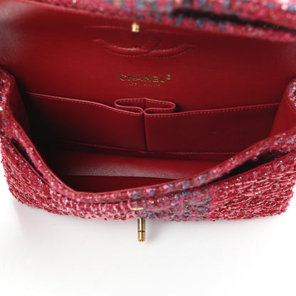 Chanel Tweed Quilted Medium Double Flap Raspberry Blue Pink 5 of 10