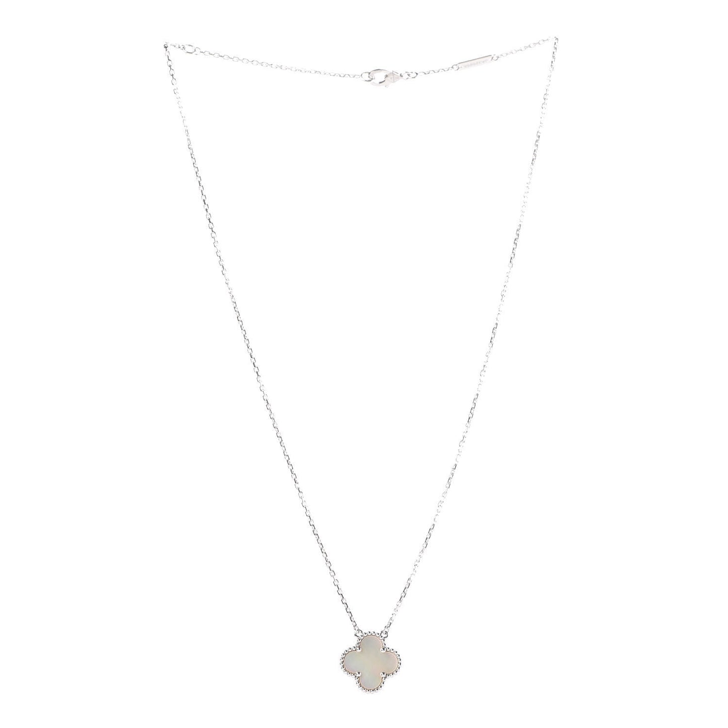 18K White Gold Mother of Pearl Vintage Alhambra Pendant Necklace