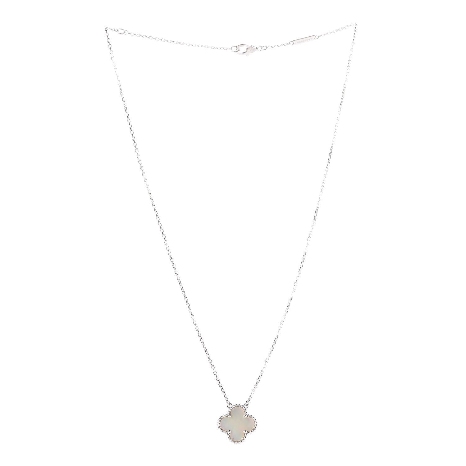 Van Cleef & Arpels 18K White Gold Mother of Pearl Vintage Alhambra Pendant Necklace 4 of 8