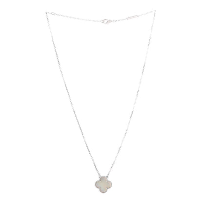 Van Cleef & Arpels 18K White Gold Mother of Pearl Vintage Alhambra Pendant Necklace 4 of 8
