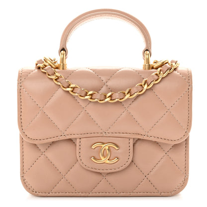 Chanel Lambskin Quilted Top Handle Flap Coin Purse With Chain Beige 1 of 11