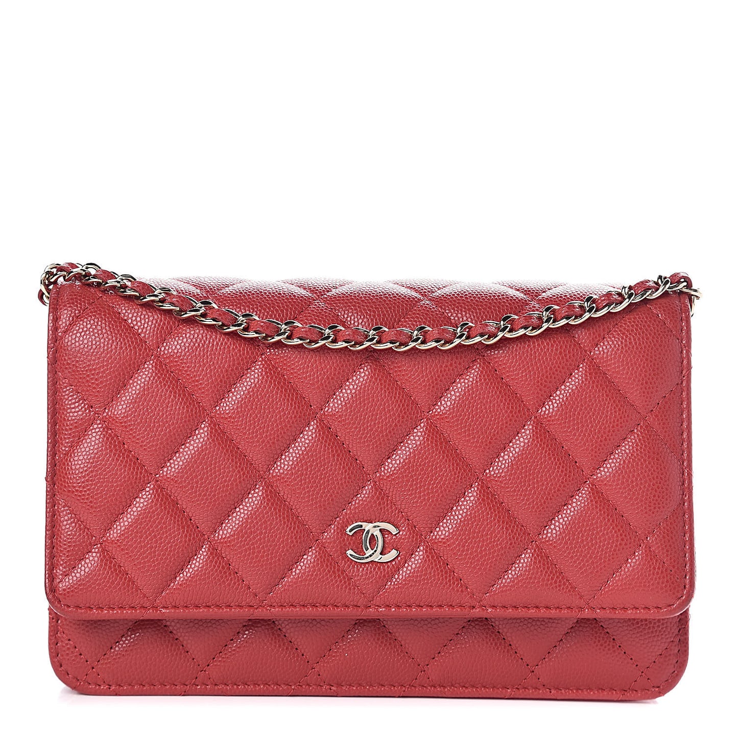 Caviar Quilted Wallet on Chain WOC Red