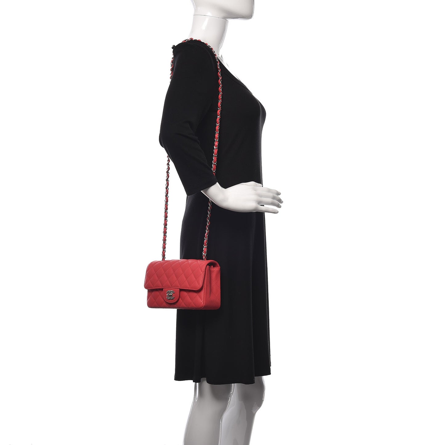 Caviar Quilted Mini Rectangular Flap Light Red