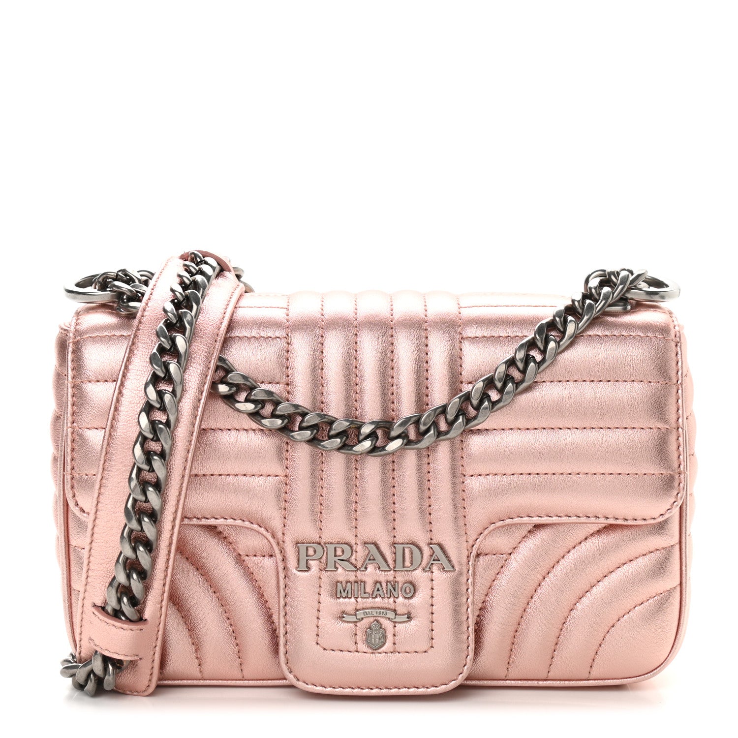 Prada Nappa Impunture Diagramme Small Chain Flap Shoulder Bag Rosa Mordore 1 of 9