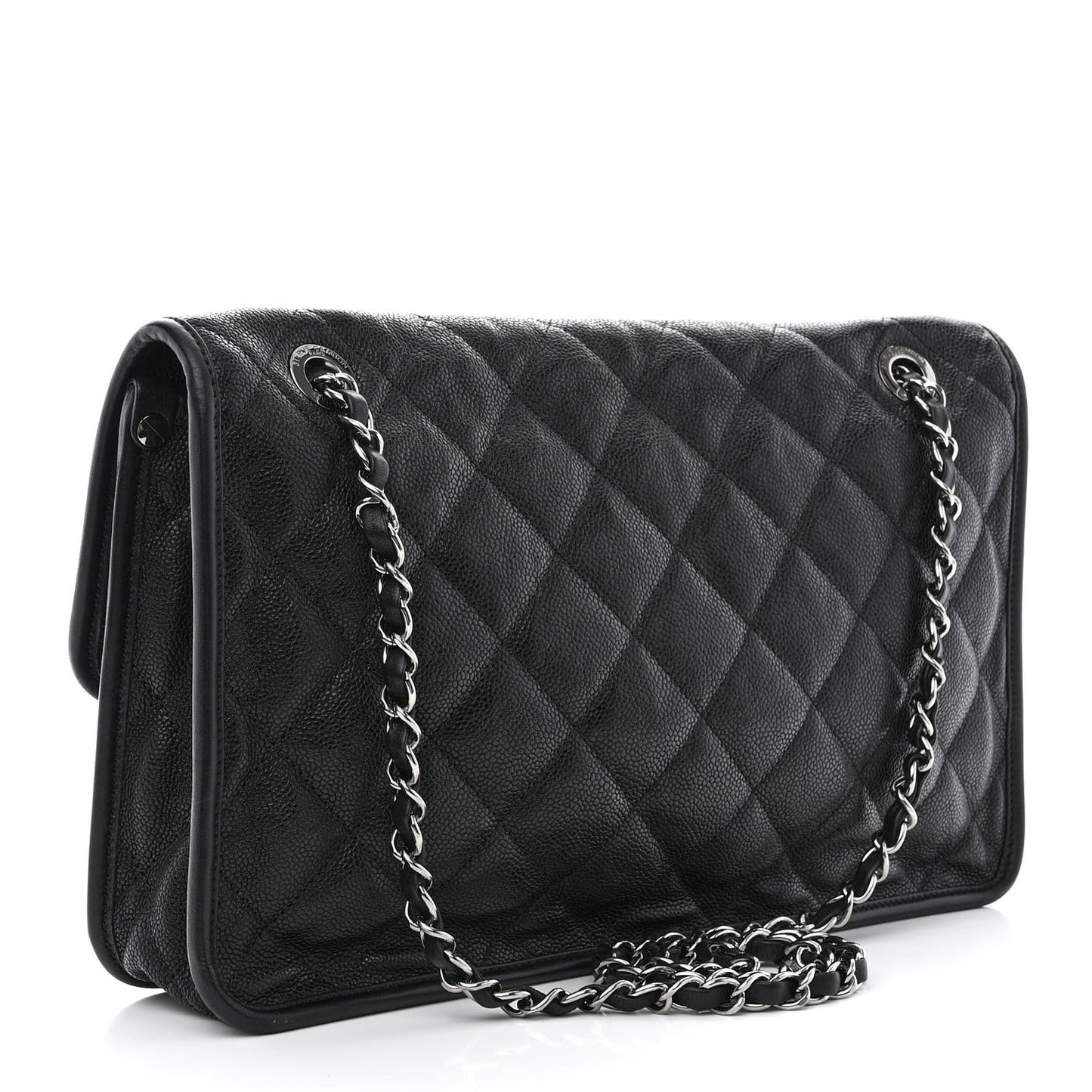 Caviar Quilted Large French Riviera Flap Black
