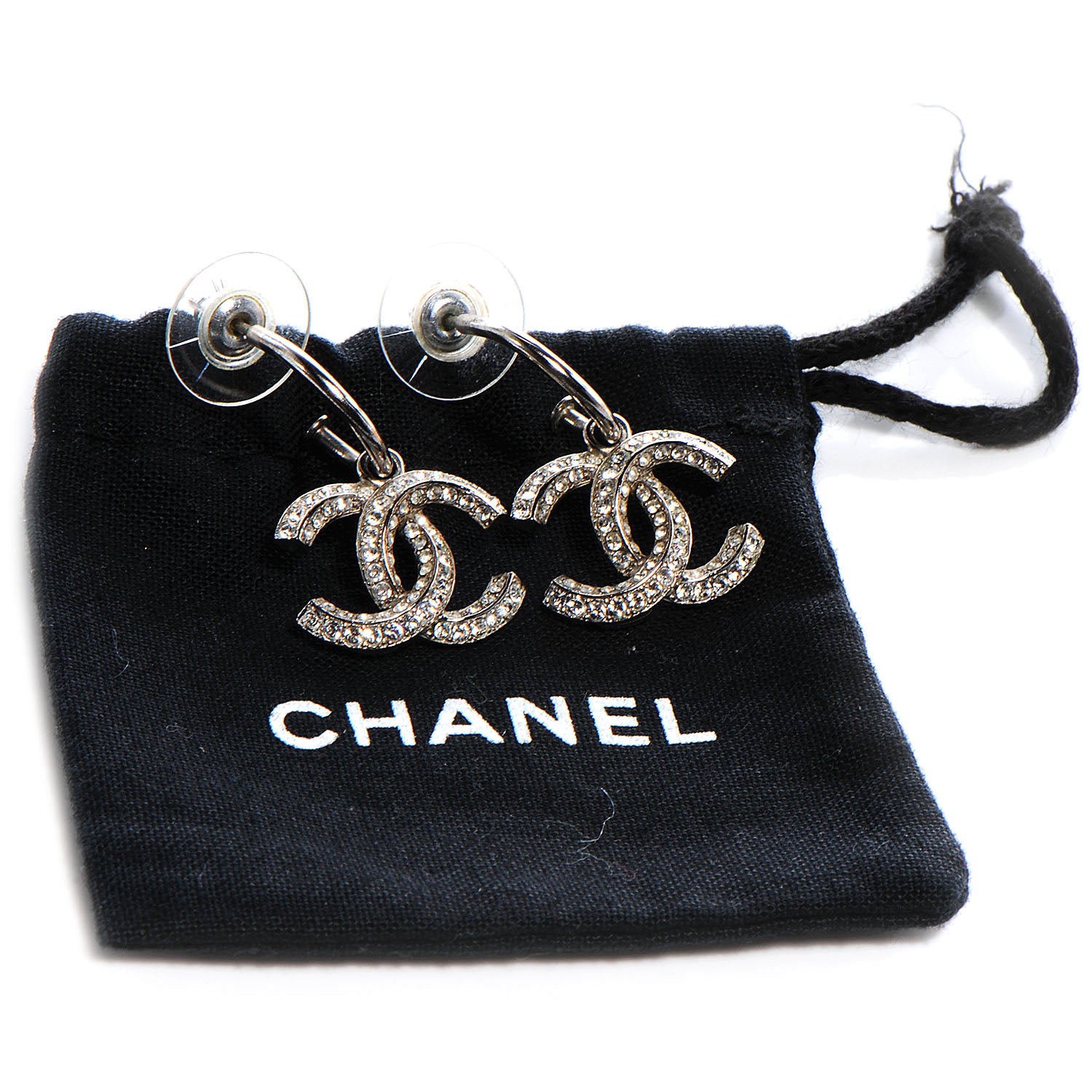 Chanel Crystal CC Hoop Earrings Silver 5 of 5