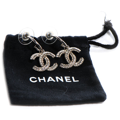 Chanel Crystal CC Hoop Earrings Silver 5 of 5