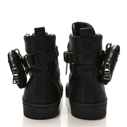 Prada Re-Nylon Gabardine Metal Triangle Logo Mens Wheel Pouch Pocket High Top Sneakers 12 Black 5 of 11