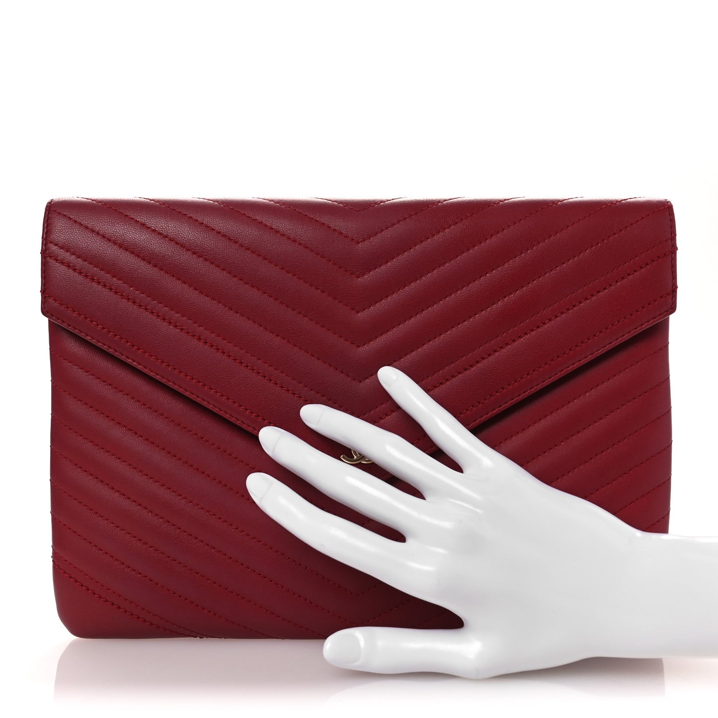 Calfskin Chevron Quilted Small Envelope Clutch Red