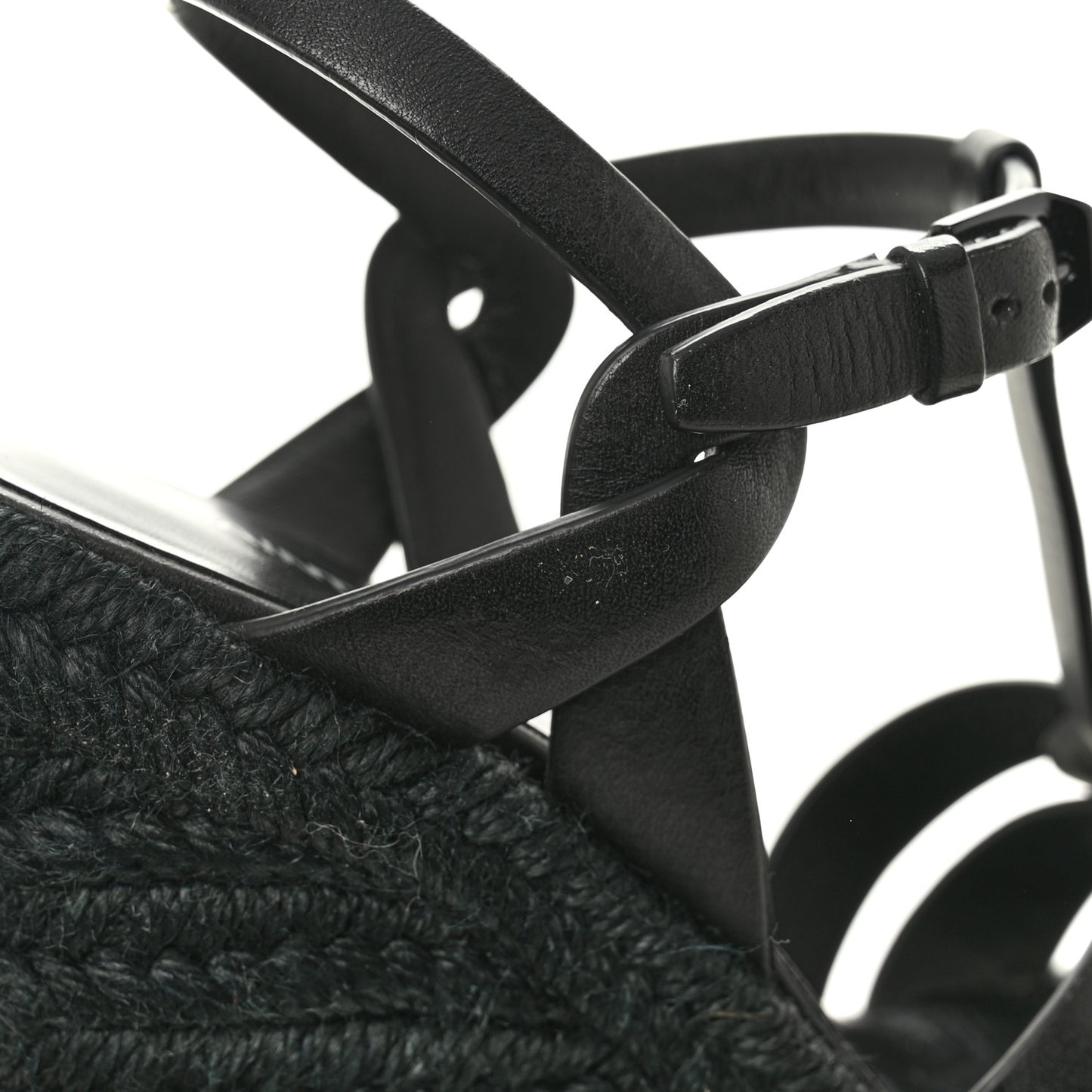Calfskin Tribute 95 Platform Espadrille Wedge Sandals 35.5 Black