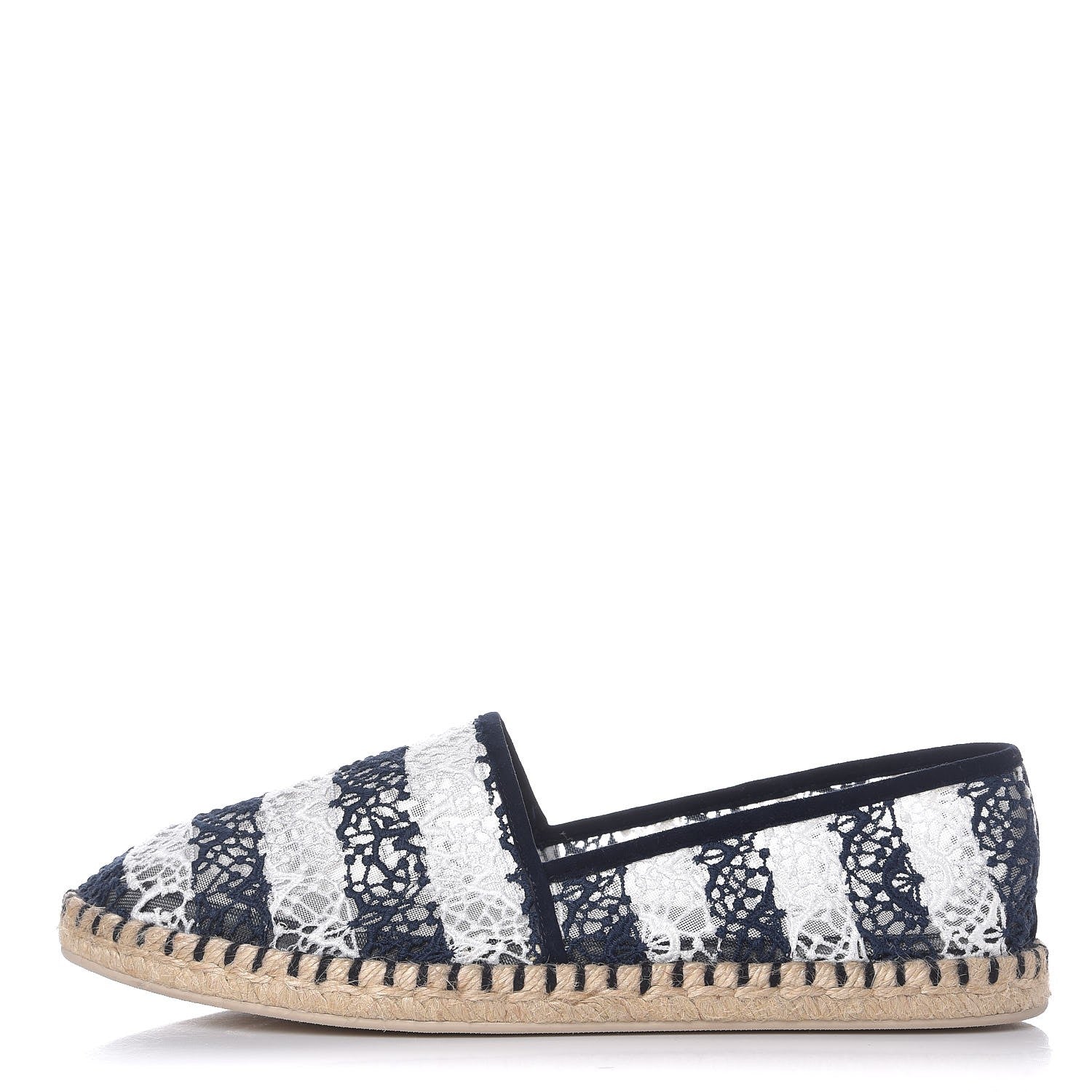 Louis Vuitton Crochet Lace Stripe Espadrille Flats 40 Navy 1 of 9