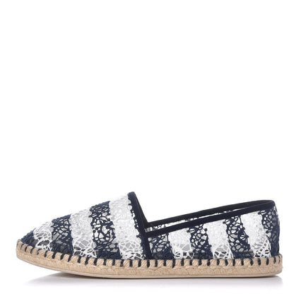 Louis Vuitton Crochet Lace Stripe Espadrille Flats 40 Navy 1 of 9