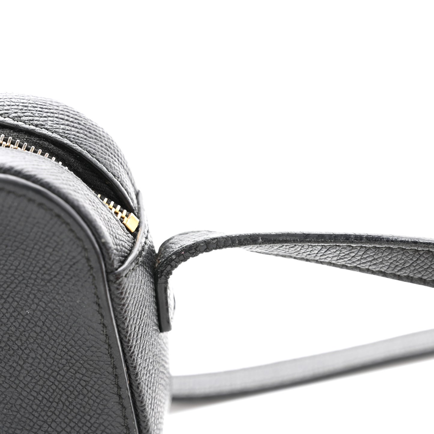 Signature Grained Calfskin Logo XS Ville Camera Bag Black White