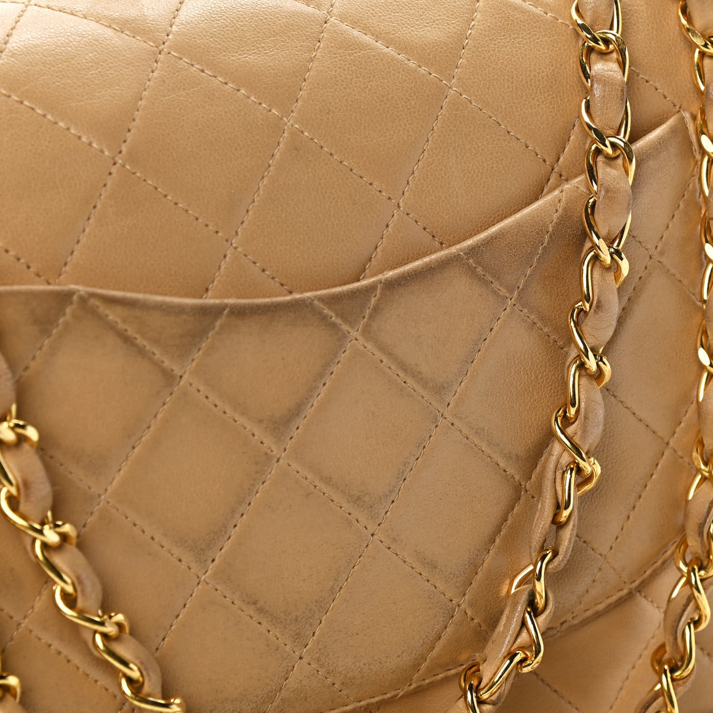 Lambskin Quilted Medium Double Flap Beige