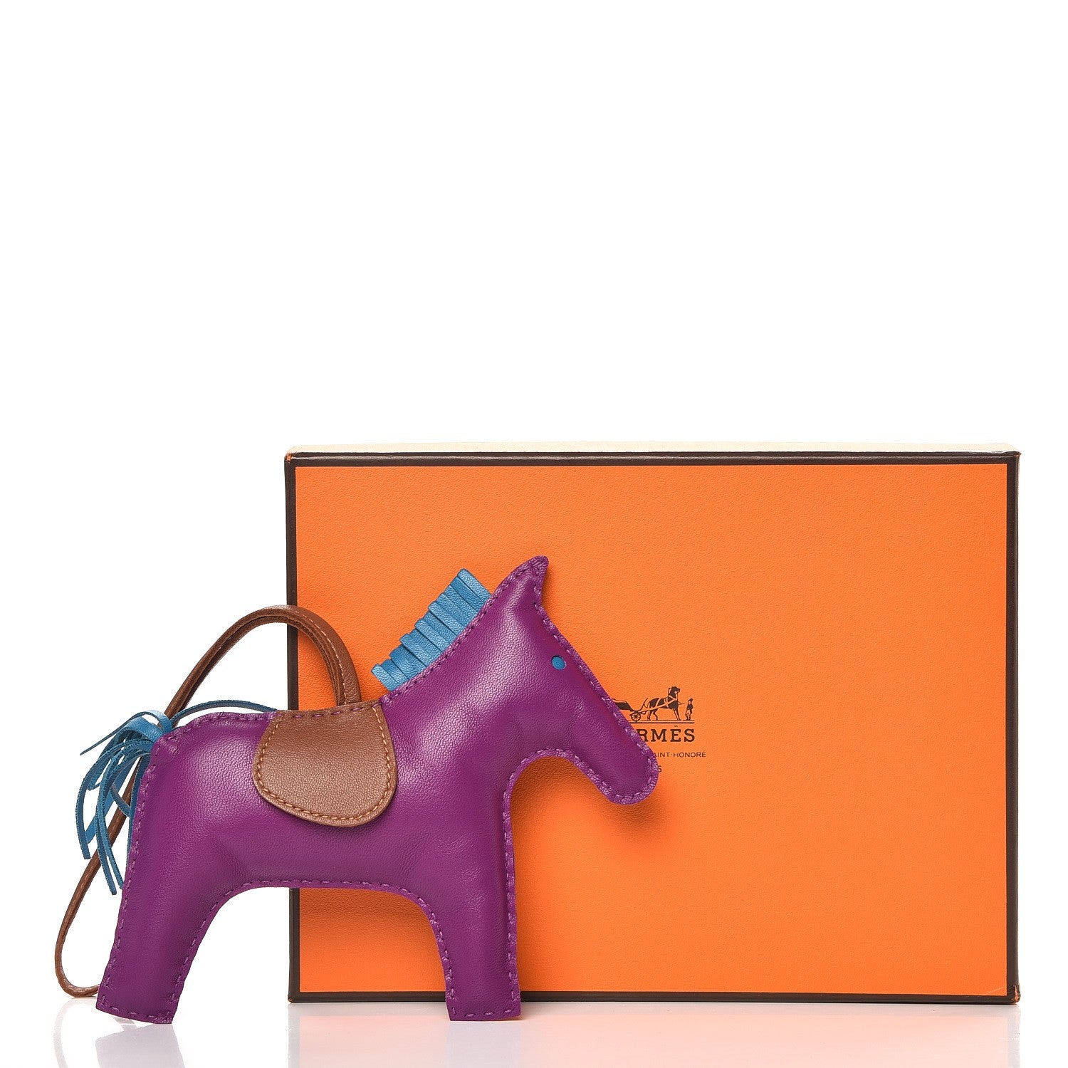 Hermes Milo Lambskin Grigri Rodeo Horse Bag Charm GM Anemone Bleu Izmir Fauve 4 of 4