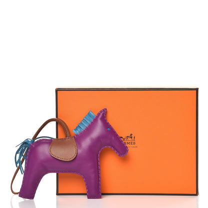 Hermes Milo Lambskin Grigri Rodeo Horse Bag Charm GM Anemone Bleu Izmir Fauve 4 of 4
