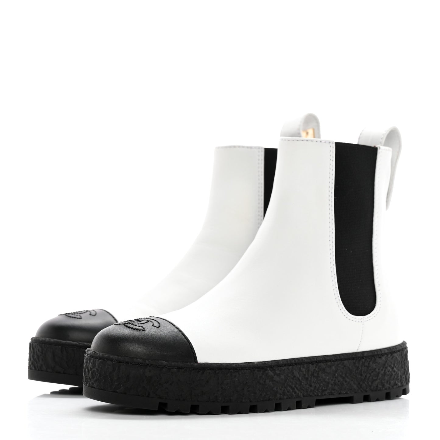 Calfskin Cap Toe CC Ankle Boots 37.5 White Black