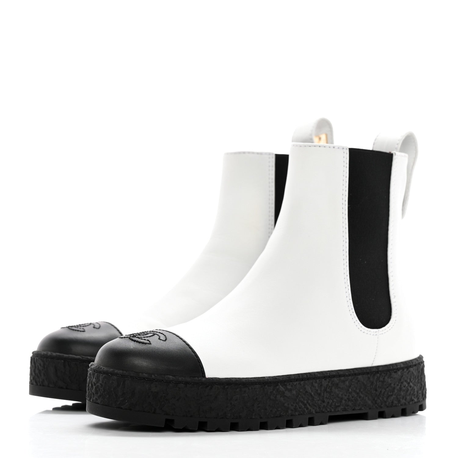 Chanel Calfskin Cap Toe CC Ankle Boots 37.5 White Black 3 of 10