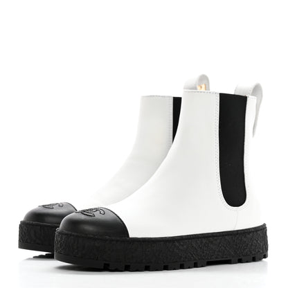 Chanel Calfskin Cap Toe CC Ankle Boots 37.5 White Black 3 of 10