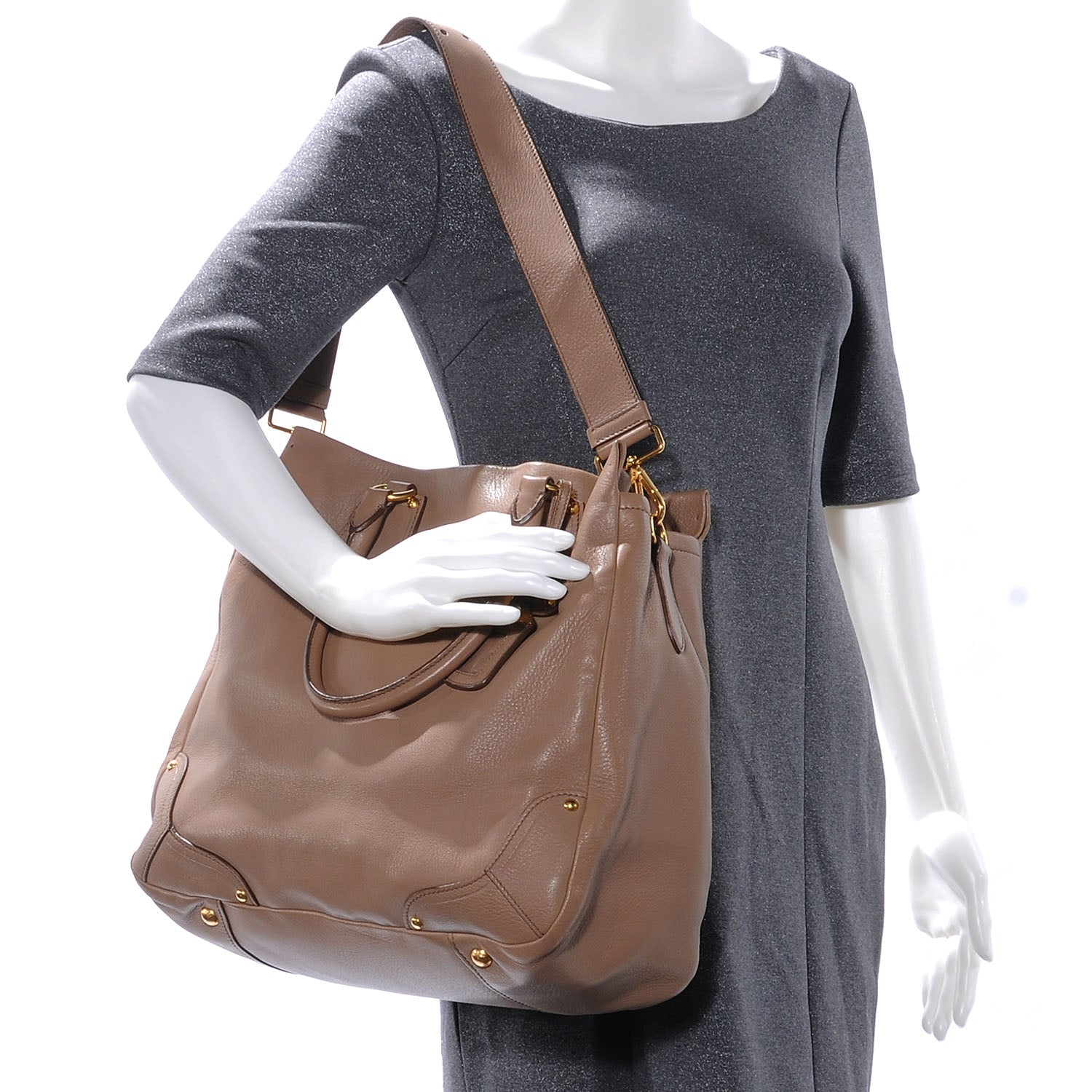 Prada Cervo Deerskin Tote Visone 2 of 8