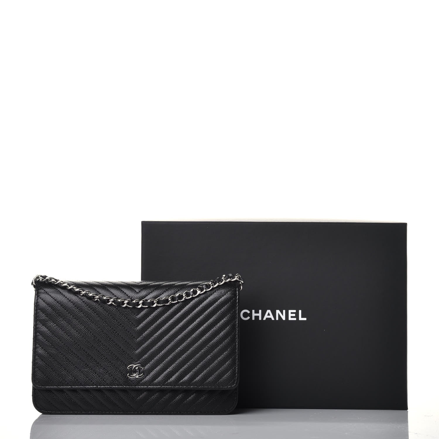 Chanel Caviar Chevron Quilted Wallet On Chain WOC Black 9 of 9
