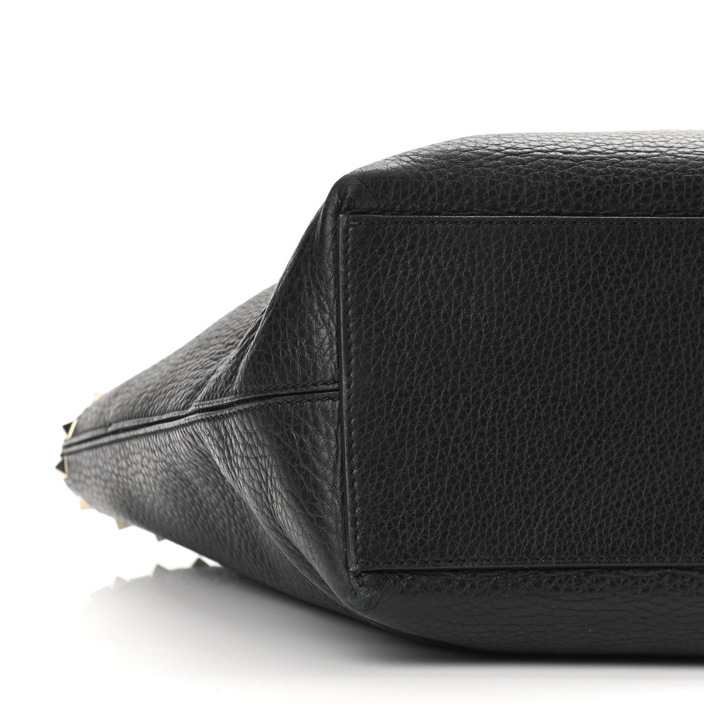 Grained Calfskin Rockstud Shoulder Tote Black