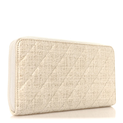 Chanel Tweed Coating Quilted Zip Around Wallet  White 3 of 8