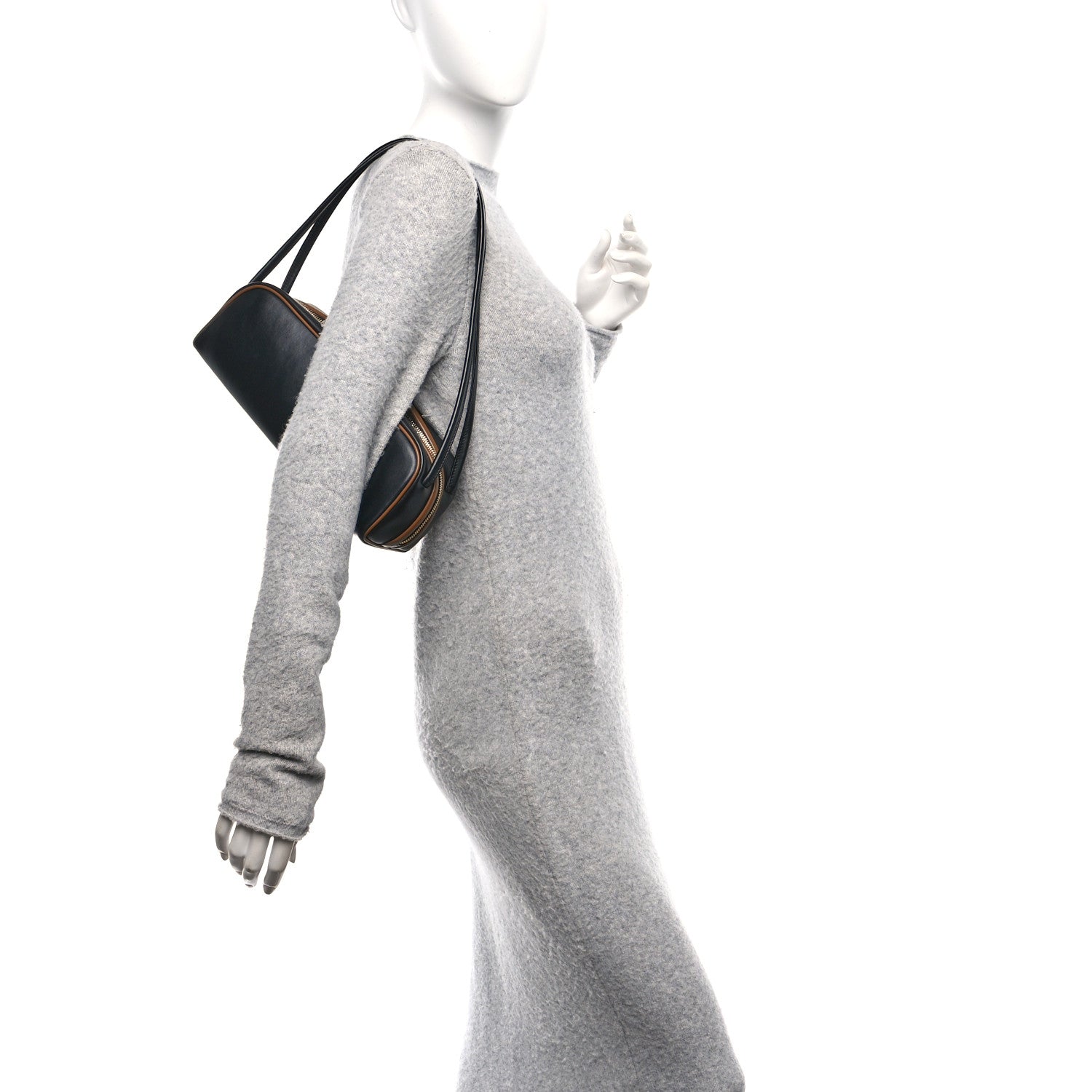 Prada Soft Calfskin Swing Shoulder Bag Black Hazelnut 1756843