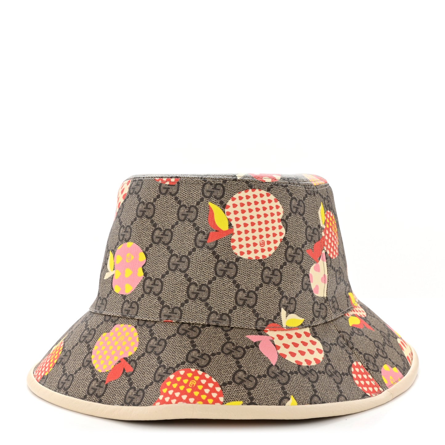 GG Supreme Monogram Les Pommes Bob Apple Bucket Hat Beige Ebony Multicolor