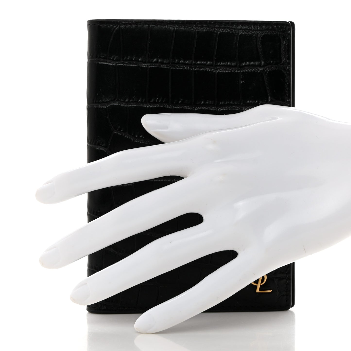Crocodile Embossed Tiny Cassandre Passport Holder Black