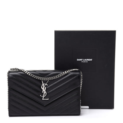 Saint Laurent Grain De Poudre Matelasse Chevron Monogram Chain Wallet Black 12 of 12