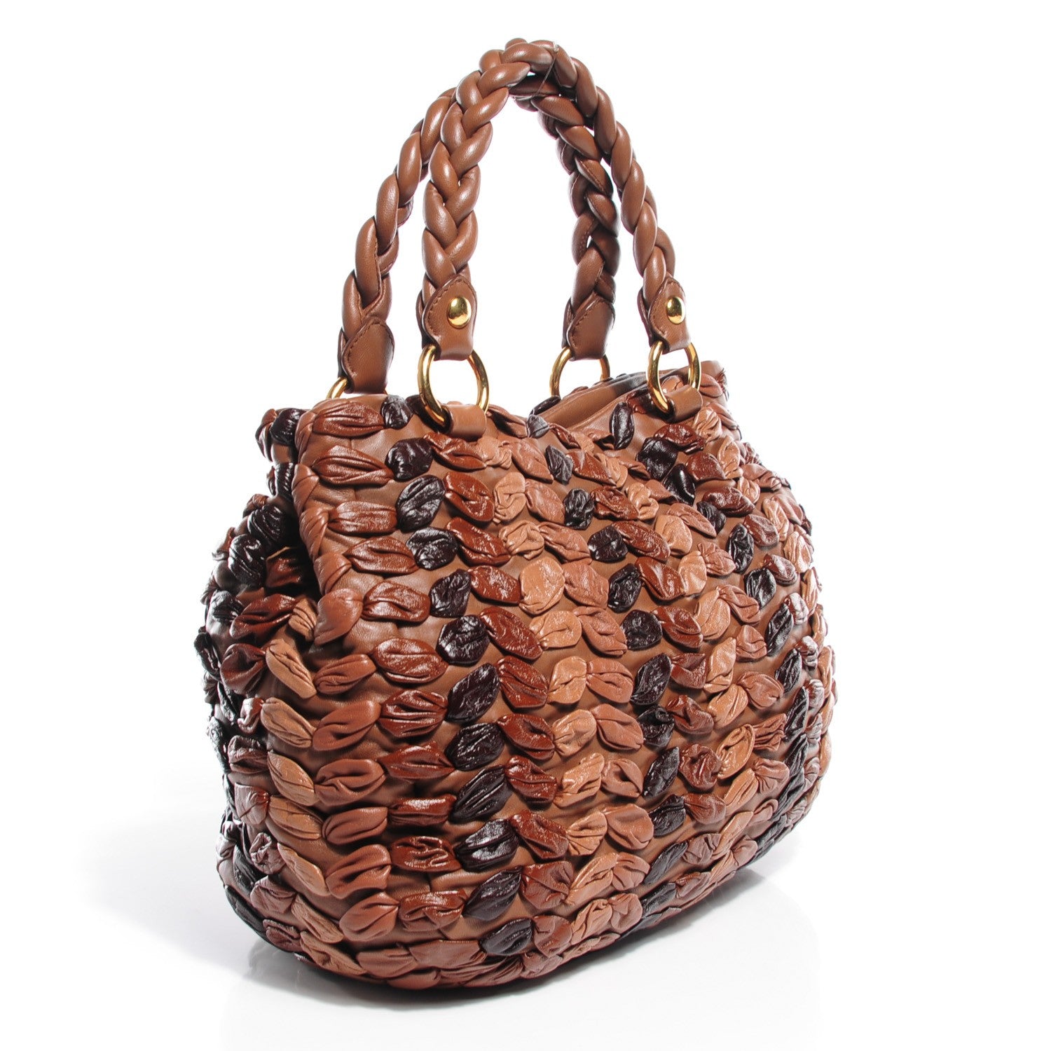 Miu Miu Lambskin Woven Satchel Brown 3 of 9