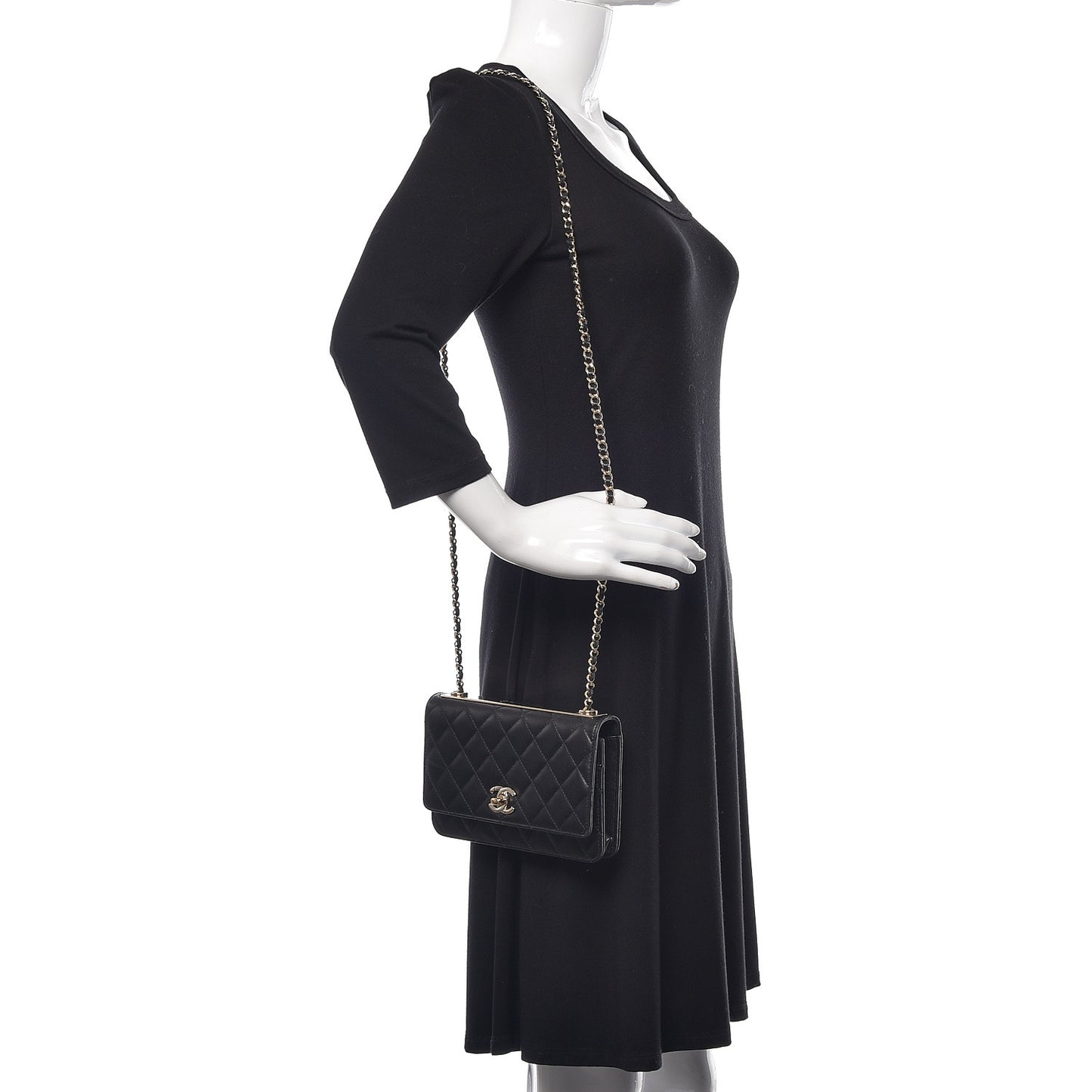 Lambskin Quilted Trendy CC Wallet On Chain WOC Black