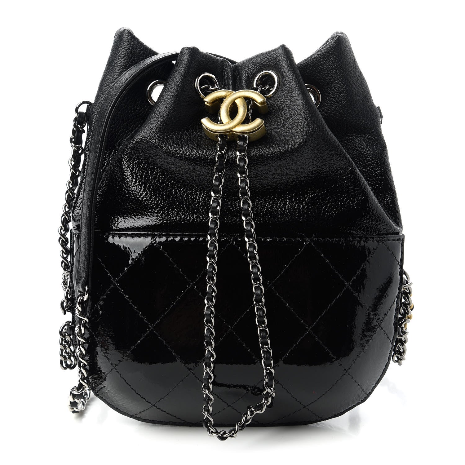 Chanel Patent Goatskin Quilted Small Gabrielle Bucket Black 1 of 11