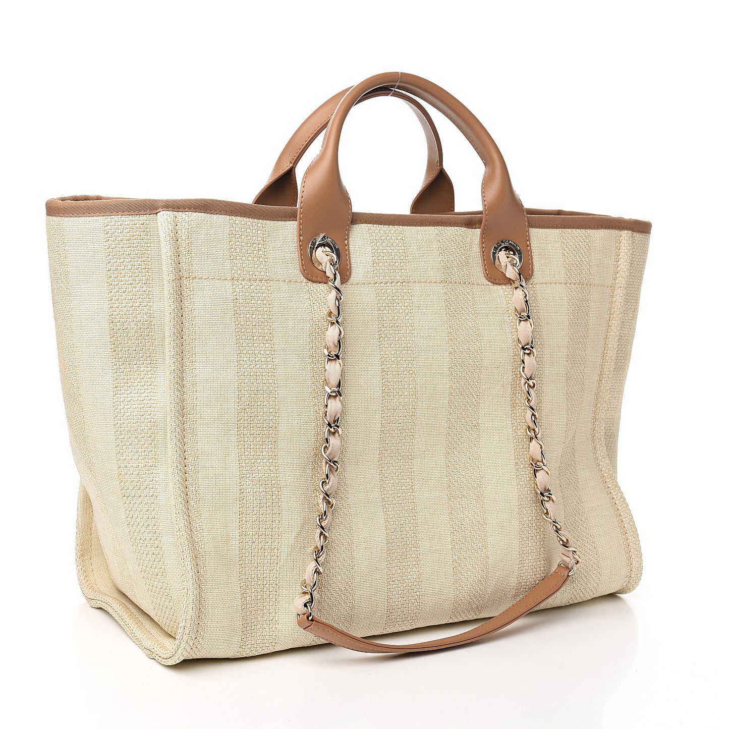 Mixed Fibers Striped Medium Deauville Tote Beige