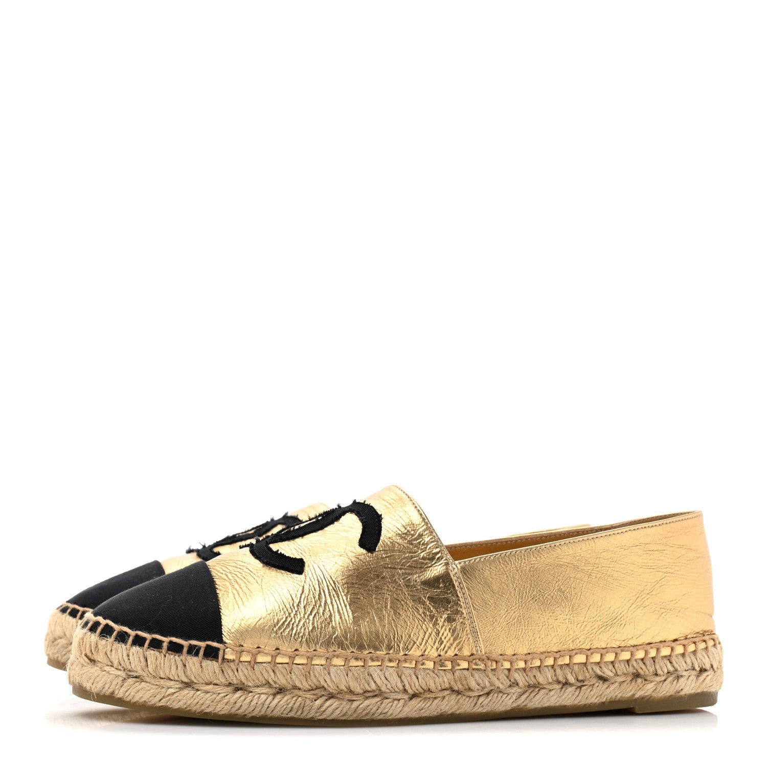 Chanel Laminated Lambskin Grosgrain CC Espadrilles 39 Gold Black 3 of 10