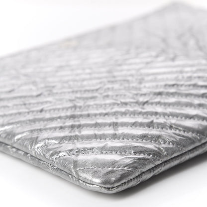 Chanel Metallic Crumpled Calfskin Chevron Quilted Large Cosmetic Case Silver 5 of 8